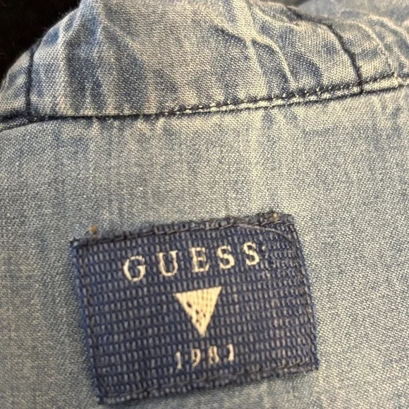 Guess Blue Denim Hooded Shirt Sz S - Picture 5 of 13